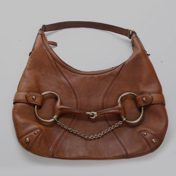 Large Brown Gucci Leather Horsebit Hobo Bag. Single Brown Leather Strap - Picture 2 of 9